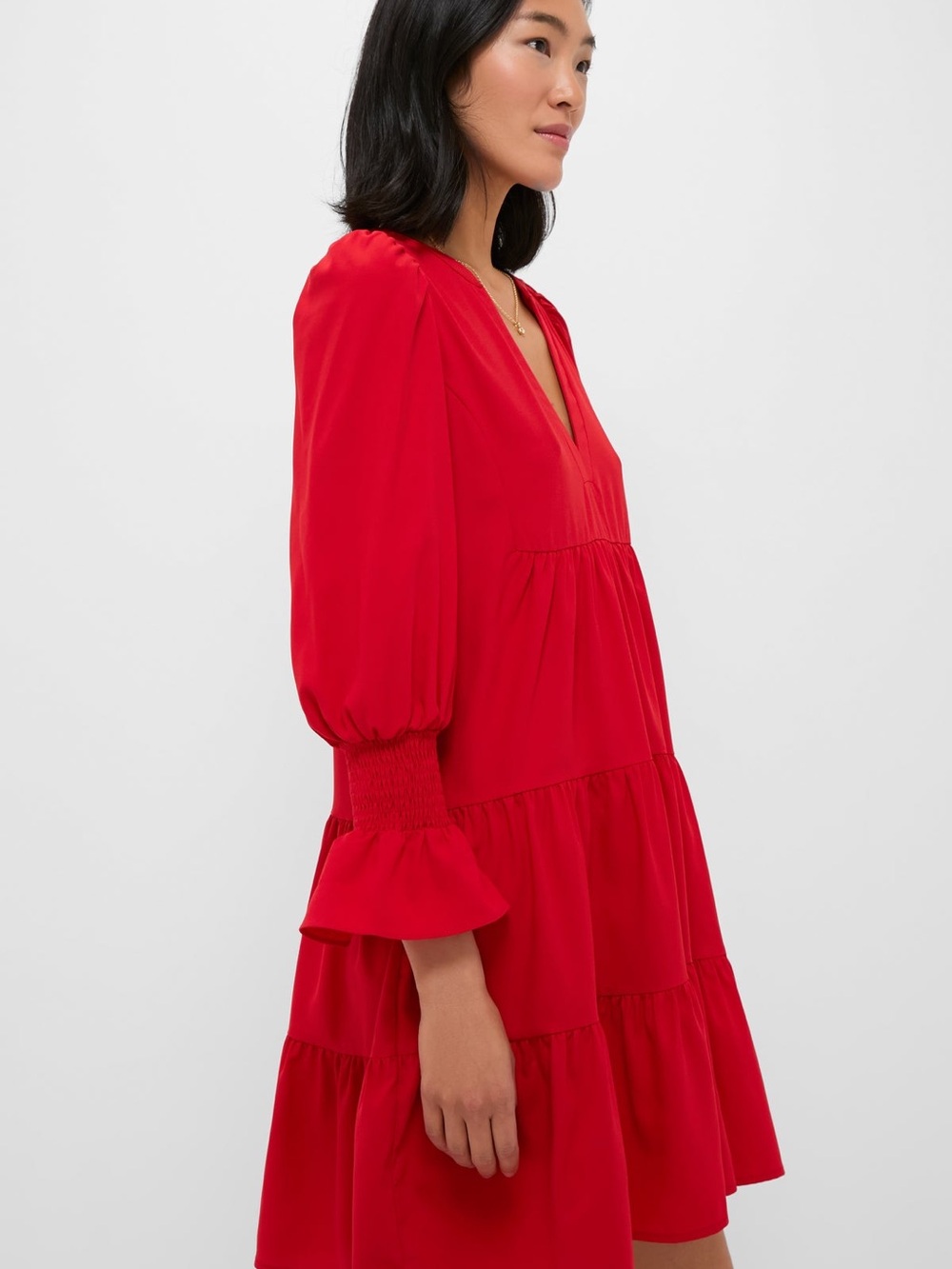 Pomander Place Bright Red V‑Neck Tiered Mini Dress